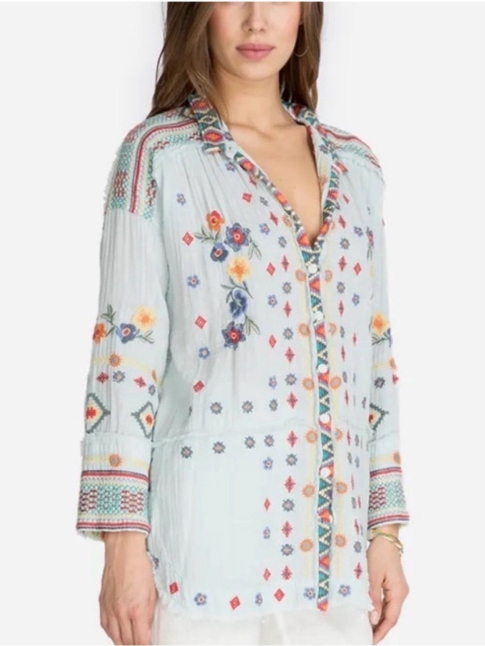 Johnny Was Florence Gauze Blouse embroidered size XS oversized